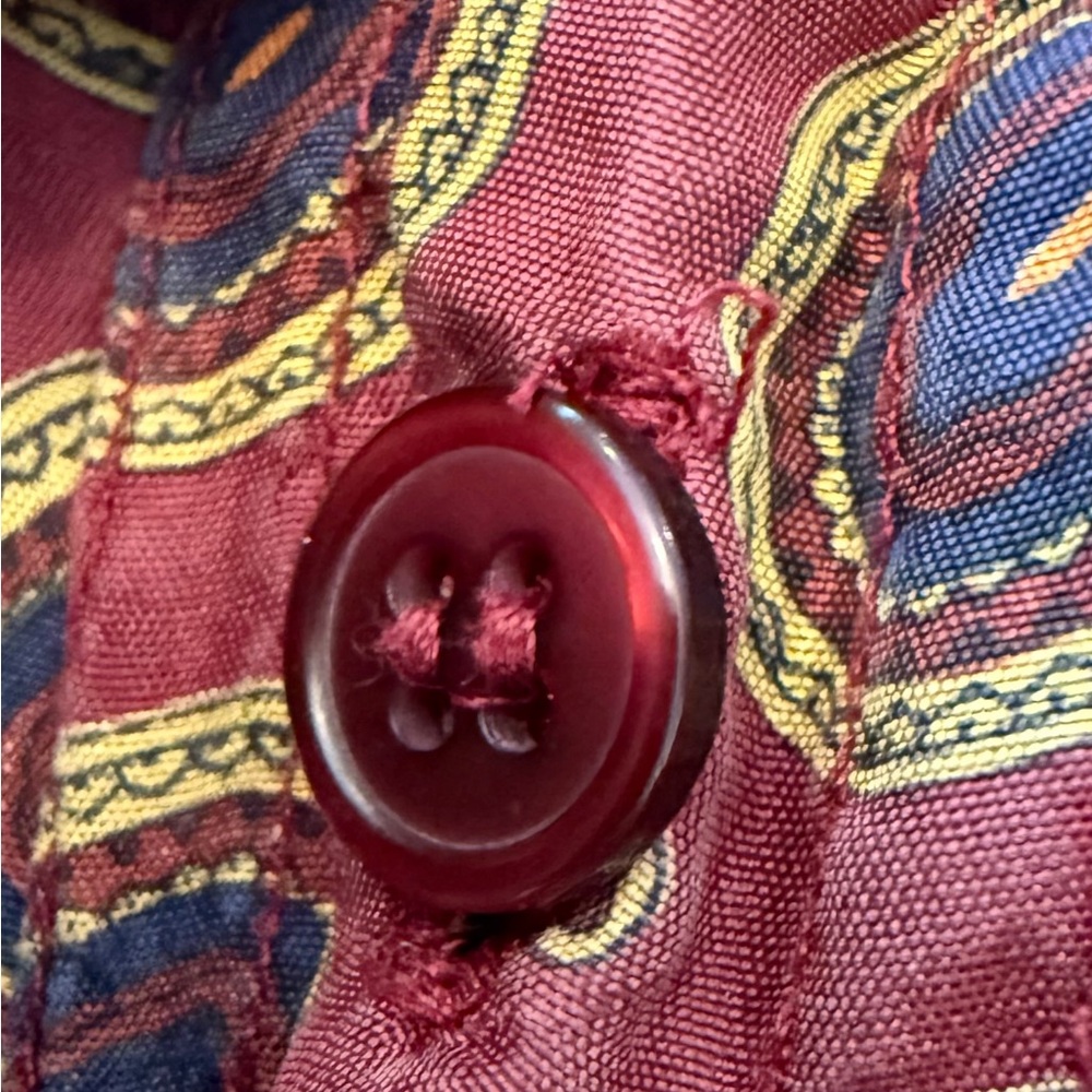 Bogari 100% Silk Long Sleeve Button Down Shirt‎ Men's Large Red Geometric Preppy - Picture 3 of 12